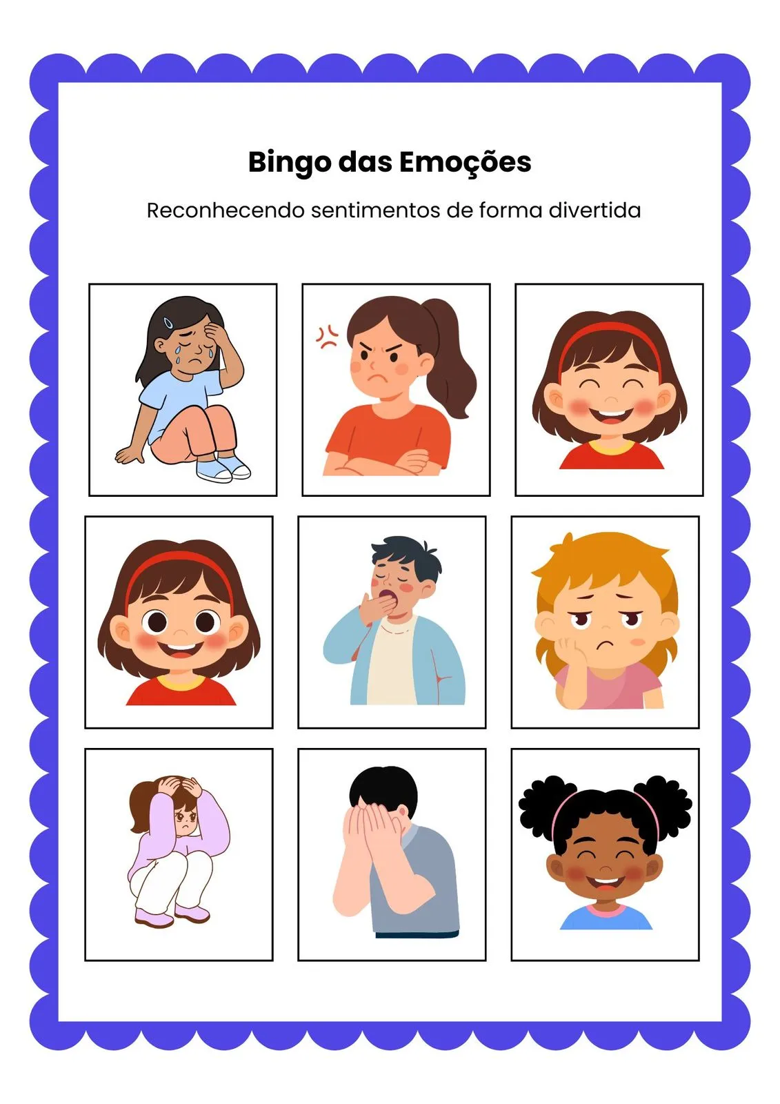 Bingo das Emoções para Imprimir (PDF Gratuito) | Educação Infantil — Cartela bingo emoções para imprimir