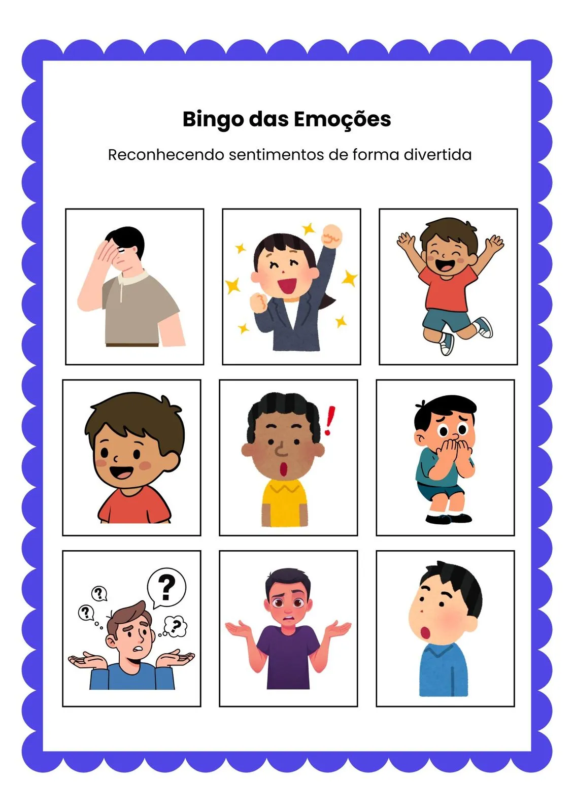 Bingo das Emoções para Imprimir (PDF Gratuito) | Educação Infantil — Cartões bingo sentimentos infantil