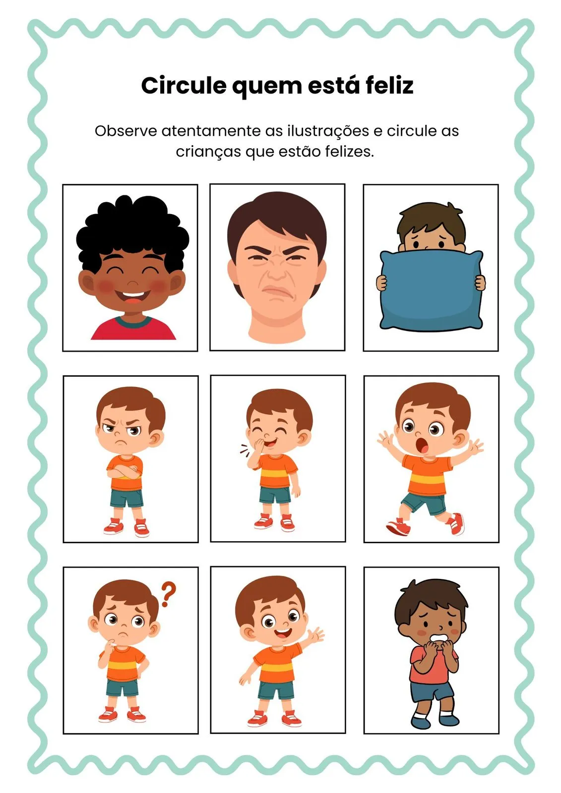 Circule Quem Está Feliz para Imprimir (PDF Gratuito) | Educação Infantil — Expressões faciais Educação Infantil