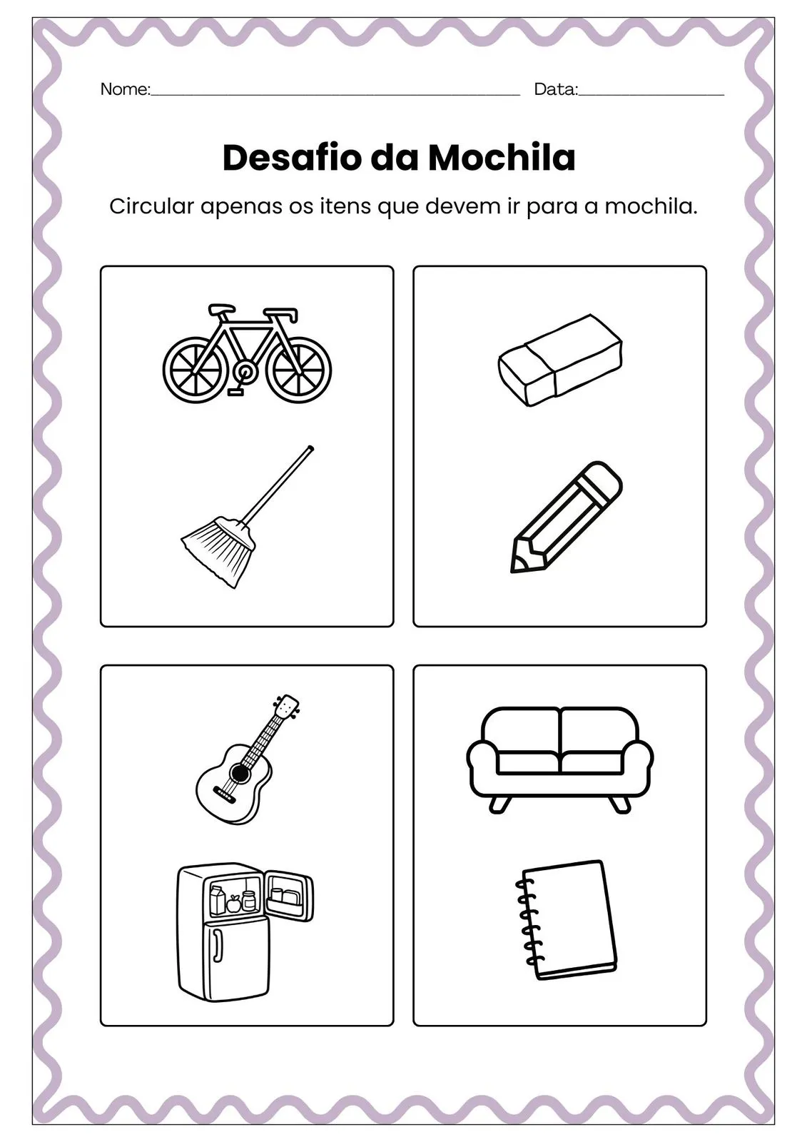 Desafio da Mochila para Imprimir (PDF Gratuito) | Educação Infantil — O que vai na mochila?