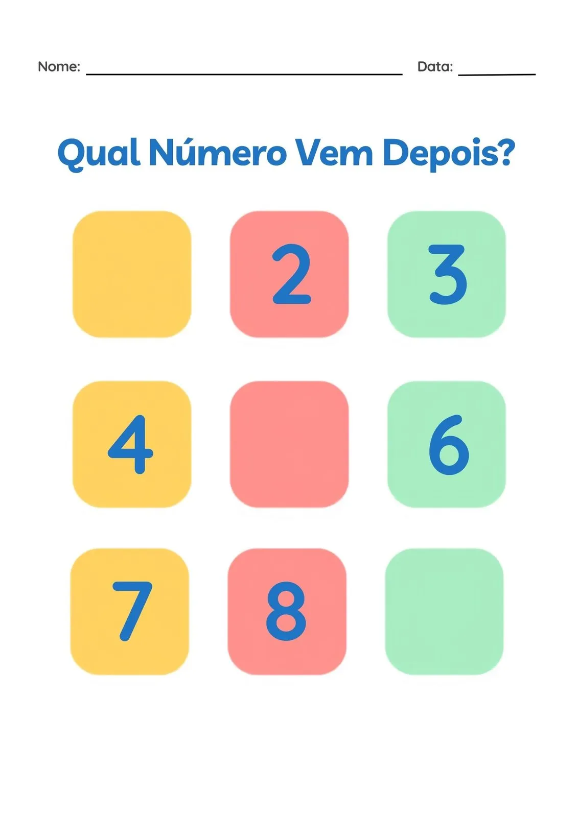Ligue os Pontos e Descubra para Imprimir (PDF Gratuito) | Educação Infantil — Qual Número Vem Depois — variação 3