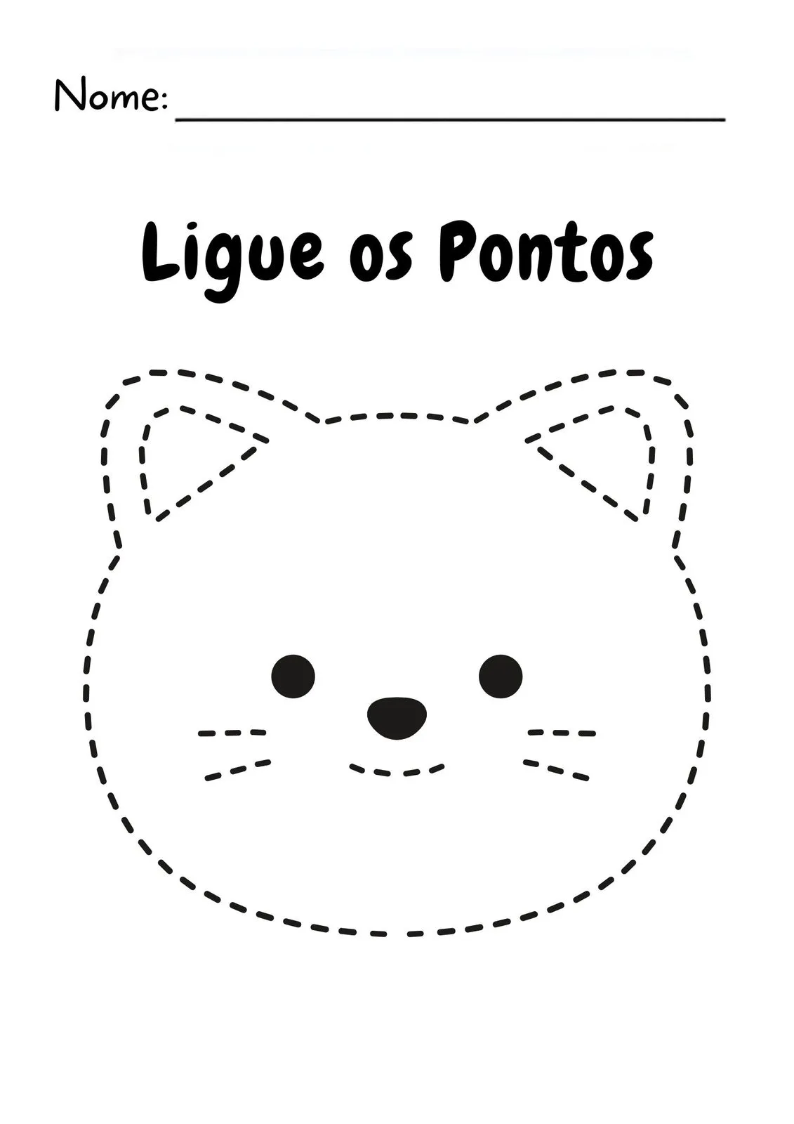 Ligue os Pontos e Descubra para Imprimir (PDF Gratuito) | Educação Infantil — Ligue os Pontos — contorno tracejado do gatinho